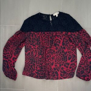 Michael Kors Red and Black Animal Print Blouse